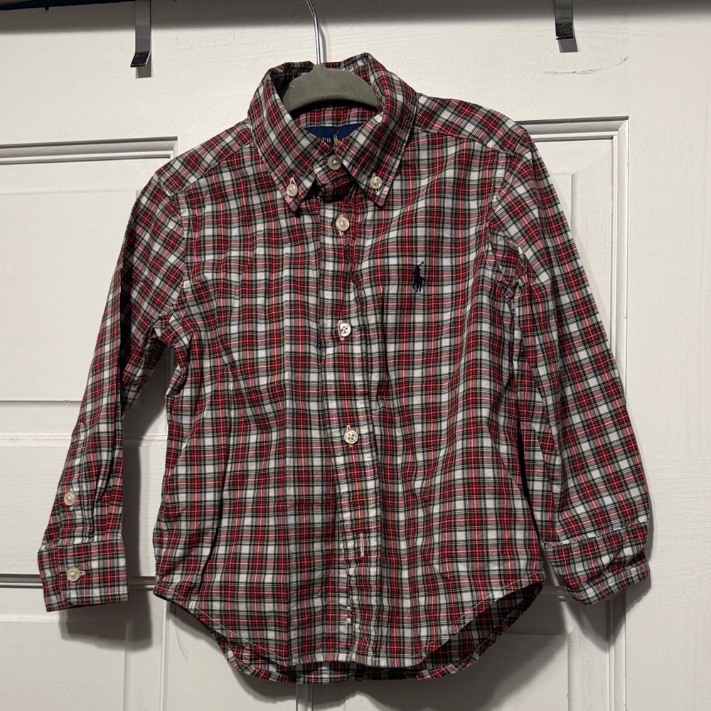 Ralph Lauren Red and White Plaid Kids Button-Down Shirt - Picture 1 of 2